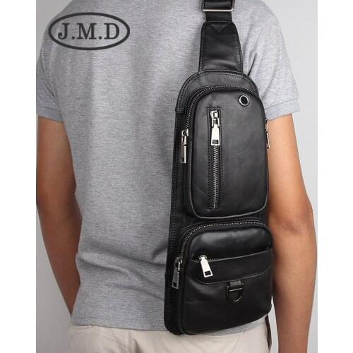 Mens Shoulder Bag Sling Chest Pack PU Leather USB Charging Sports Crossbody Bag