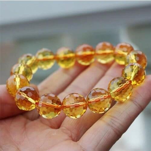 From Brazi Natural Yellow Citrine Quartz Crystal Clear Faceted Cut Round Beads Bracelet 8mm 10mm 12mm 14mm Gemstone AAAAA