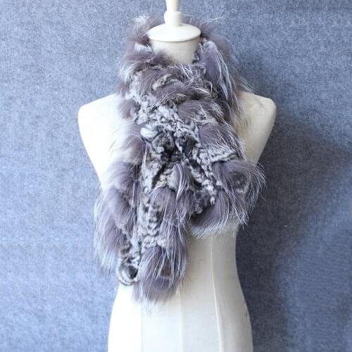 2020 New Arrival Real Rex Rabbit Fur Scarf silver fox fur trim Ring Women Natural fur collar winter warm egelgant fashion stole