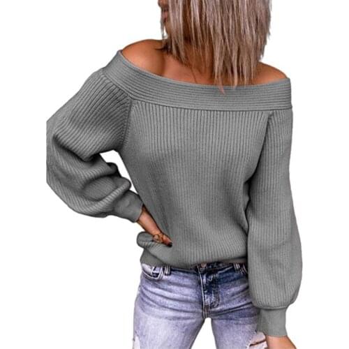 Off shoulder pullover womens sweater knitted sweater women long sleeve loose jumpers oversized sweater pull femme plus size 3XL