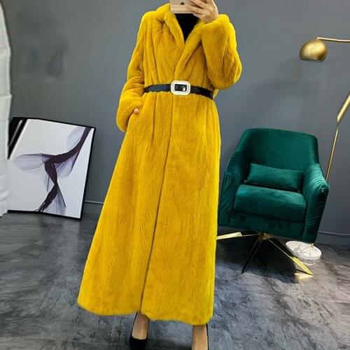 FURSARCAR Luxury Genuine Natural Mink Fur Long Jacket With Turn Down Collar For Fashionable High Street Women Winter Outerwear
