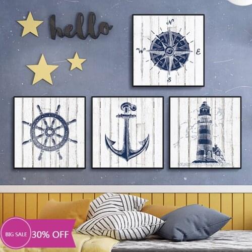 Christmas Decoration Canvas Painting Poster Navy Wall Art Anchor Compass Lighthouse Print Poster Home Decoration