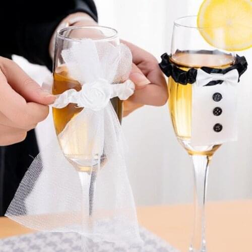Wine Glass Cup Covers Bride Groom Costume Glass DIY Bride To Be Bridal Shower Bachelorette Party Decor Wedding Table Decoration
