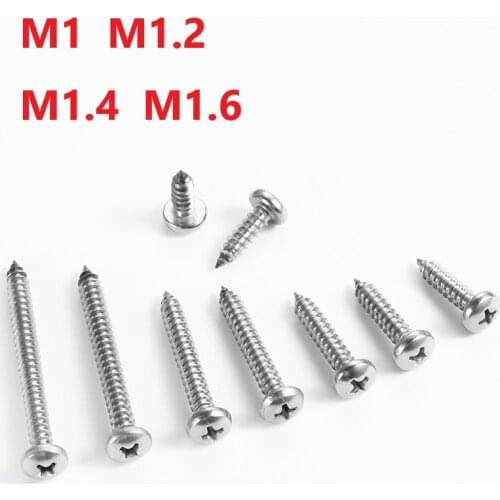 1mm 1.2mm 1.4mm 1.6mm 304Stainless Steel Cross Recessed Pan Head Self Tapping Screws M1 M1.2 M1.4 M1.6x3 4 5 6 8 10 16mm