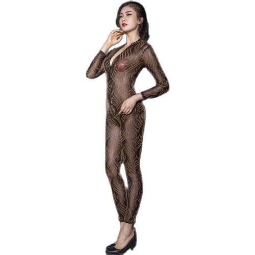 Mesh Zipper Open Crotch Bodysuit See Through Transparent Bodycon Jumpsuit Catsuit Hot Sexy Clubwear Tights Bodystocking Lingerie
