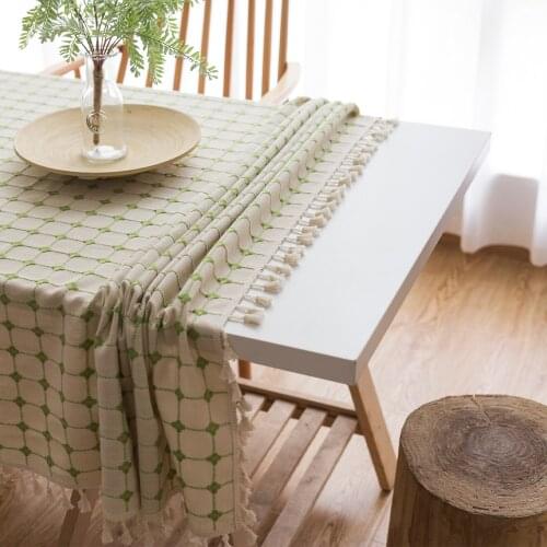 Cotton Linen Table Cloth Rectangular Tablecloth With Tassel Great For Kitchen Dining Tabletop Decoration (5 X55/71", 4-6 Seats)
