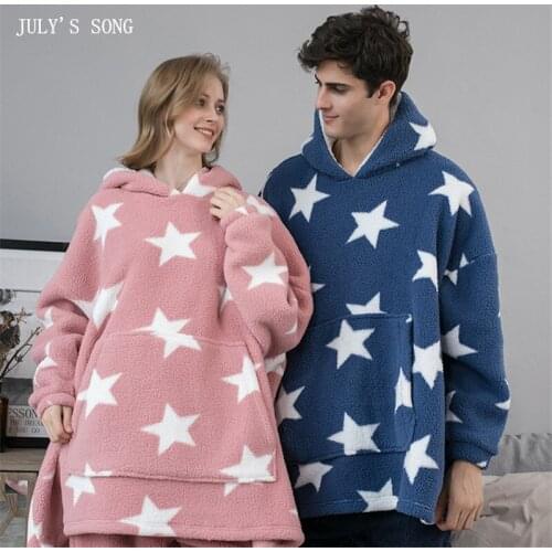 JULYS SONG TV Hoodie Blanket Thick Flannel Nightgown Women Pajamas Sleepwear Female Autumn Winter Casual Nightwear Loungwear