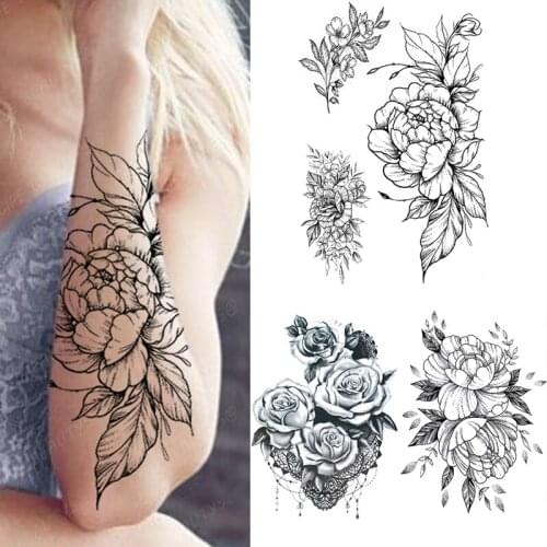 Black Flower Waterproof Temporary Tattoo Sticker Women Eye Water Transfer Body Art Arm Sleeve Fake Removable Tatoo Personality