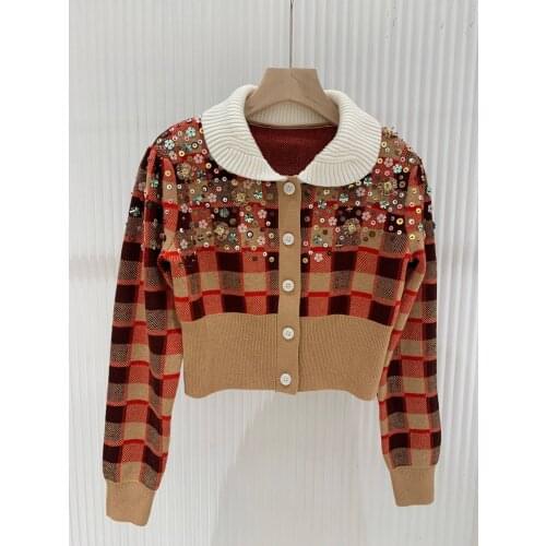 Ladies 2021 fashion new long sleeve sexy casual wool sequined cardigan 1231