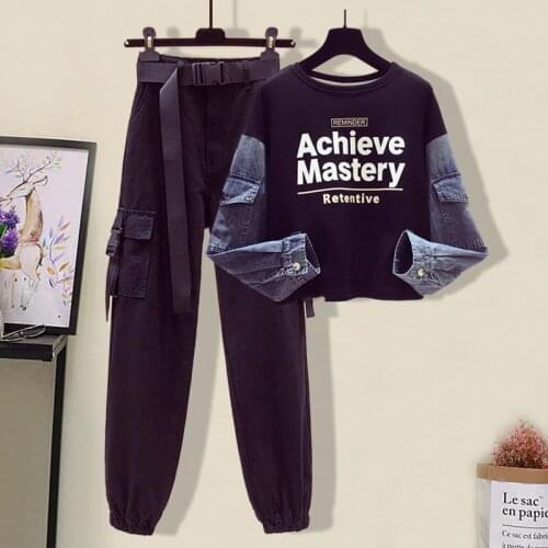 Two-piece Plus Size Womens 200-pound Fat Sister Autumn Sweater Suit, Two-piece Overalls Two Piece Set Women