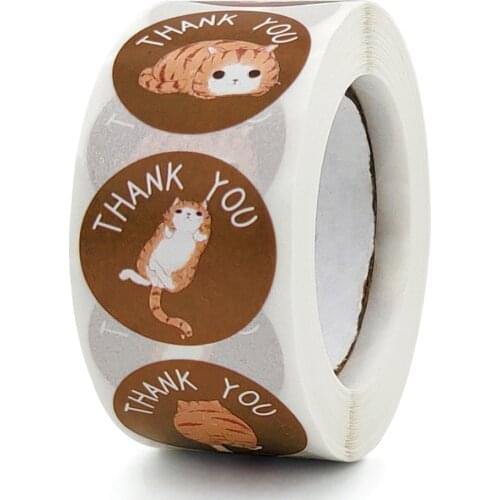 100-500pcs Kawaii Cat Thank You Stickers Round Cartoon Animal Adhesive seal Labels for Greeting Cards Gift Decoration Stationery