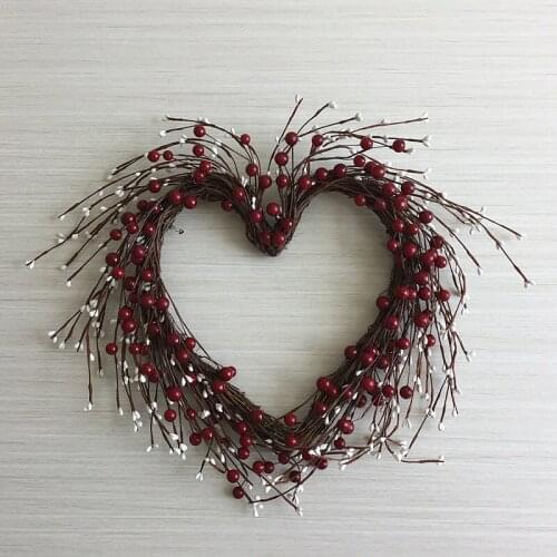 16 Inch Artificial Red Berry Mixed White Pirmitive Pip Berry Heart Shaped Wreath Chritmas Decorations Door Wreath
