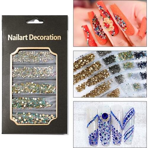 Swarovsky 1600pcs Multi-size Crystal Manicure Rhinestones Nail Decoration Strass Charms Stones For 3D Designs Nails Accessoires