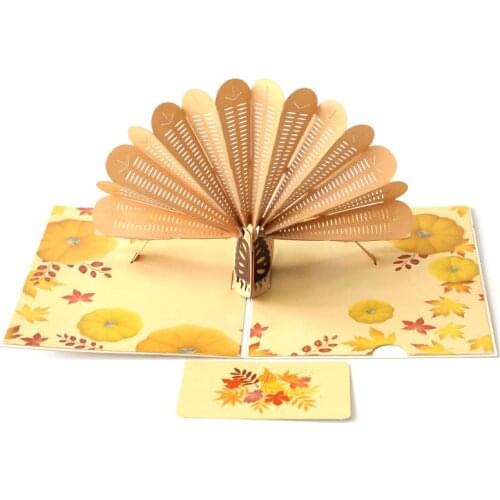 2019 New Design 3D Handmade Color Print Pumpkin Turkey Paper Greeting Cards PostCard Happy Thanksgiving Day Friend Gift