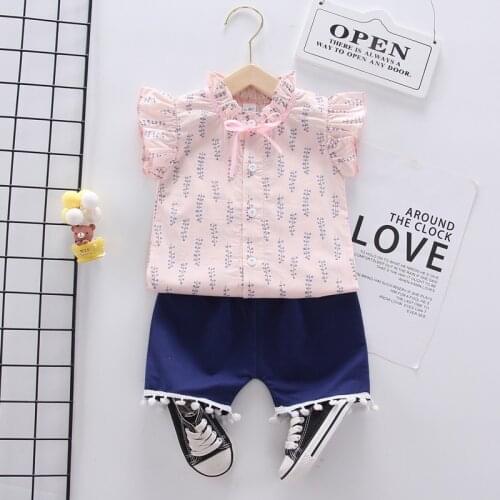 2021 Toddler Girls Clothes Set infant Summer Sleeveless Baby T-shirt+ Shorts For Girls Kids Suit Casual Children Clothing 6M-4Y