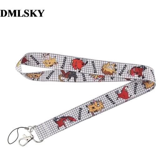 24pcs/lot DMLSKY Cartoon beaver Lanyard Keychain Lanyards for keys Badge ID Mobile Phone Rope Neck Straps Gifts M3859