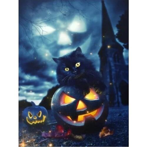 5D Diy Diamond Painting Halloween black cat Embroidery bead Cross Stitch Full square Round Drill 5d picture Mosaic Wall Sticker