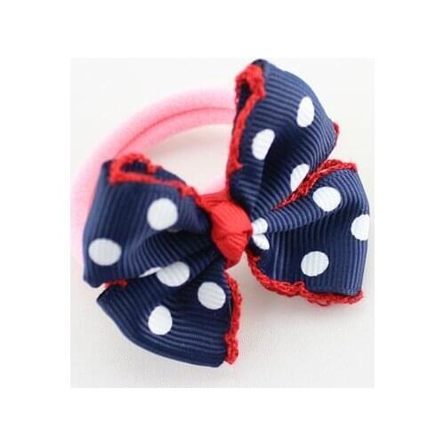 200pcs/lot Hair Bows Navy with Red Dot hair bows pigtail hair bows crochet ribbon hairdress