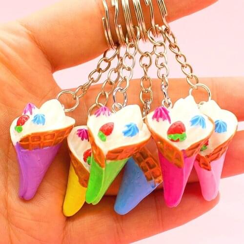 FREE SHIPPING BY DHL 100pcs/lot 2020 Newest Ice Cream Keychains Lovely Ice Cream Keyrings Summer Key Chains Food Gifts