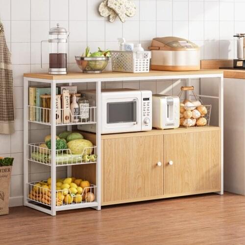 Household Wooden Kitchen Shelf Floor Multi-layer Microwave Oven Pot Shelf Kitchen Supplies Household Storage Storage Basket