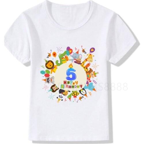 1-9 Kids Cartoon Animals Party Birthday Number Name Print T Shirt Children Animal Birthday T-shirts Boy&Girl Funny Gift Tshirt