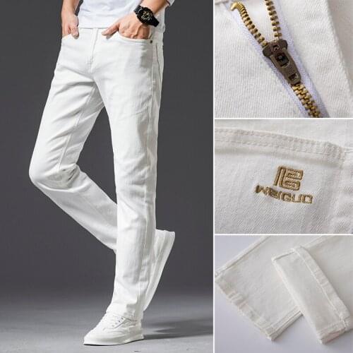 For four seasons comfortable white denim men jeans Fashion Casual Classic Style Slim Trousers Male Brand Advanced Stretch Pants