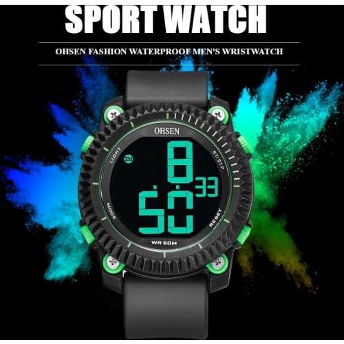 Electronic Digital Men Wristwatch Relogio Masculino Green Fashion Military Outdoor Sport Silicone Watch Man Waterproof clocks
