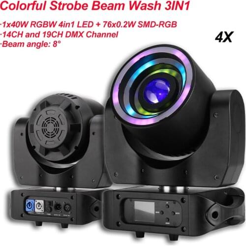 4Pcs/Lot Beam Hybrid Moving Head 40W DJ Lights With RGBW 4IN1 LED DMX Control 3 Prism Lights For Disco KTV Christmas Parties