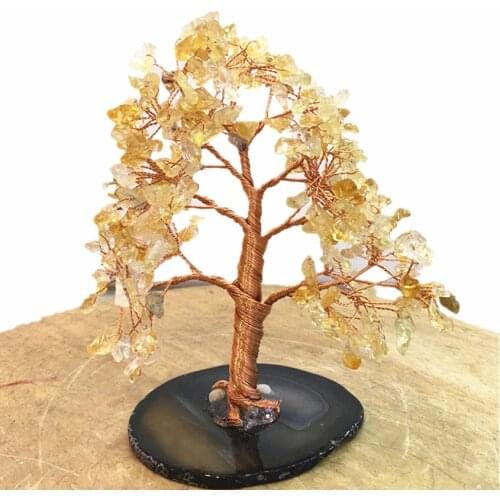 Crystal natural citrine quartz gemMoney Tree Feng Shui Wealth Home Decor Miniature Figurines Party GiftHome office decoration