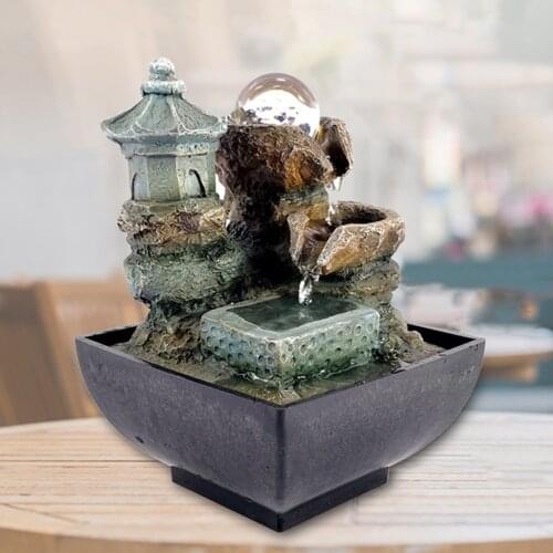 Indoor Desktop Waterfall Sculpture Table Top Water Fountain w/ LED Lights