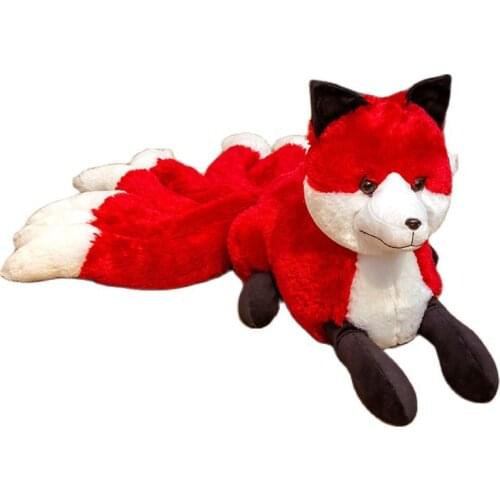 Hot Cute Soft White Red Nine Tails Fox Plush Toys Stuffed Animals Nine-Tailed Fox Kyuubi Kitsune Dolls Creative Gifts for Girls