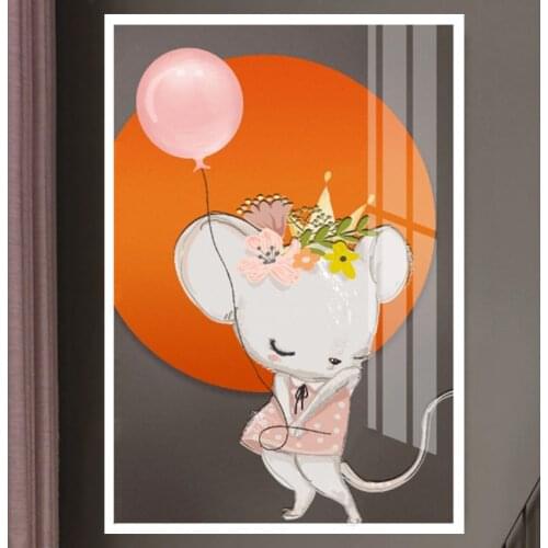 Cartoon Painting Children Kids Cute Room Posters Mouse Girl Balloon Canvas Wall Arts Bedroom Bathroom Decor Picture Nursery Room