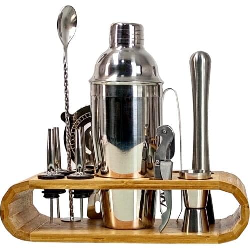 Bartender Kit， 12-Piece Cocktail Shaker Set Bamboo Oval Stand， For Mixed Drinks Martini Home Bar Tools Set Stainless Steel