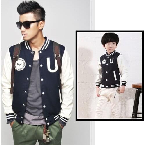 2020 New Spring Family Baseball PU Jacket Coat Matching Outfits Letter Printed Cotton Dad Mom Kids Boys Clothes Striped Overcoat