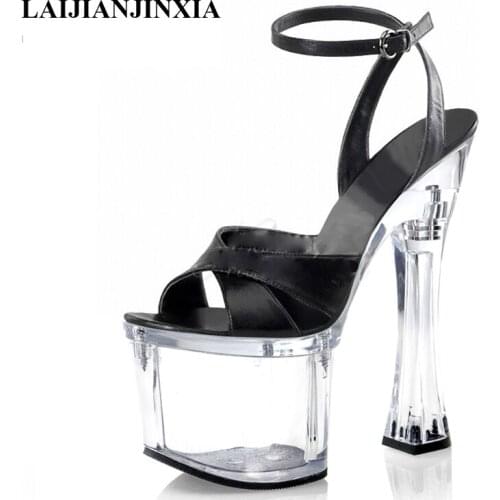 LAIJIANJINXIA New Matte Leather Sandal 18 Cm Super High Heeled Shoes Big Size 46 Thick Platform Fashion Open Toe Women Sandals