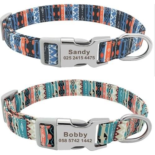 Exclusive Custom Dog Tag Collar Cat Printing Collar Bohemian Style Anti-Lost ID Card Laser Engraving Name Phone Pet Supplies Dog