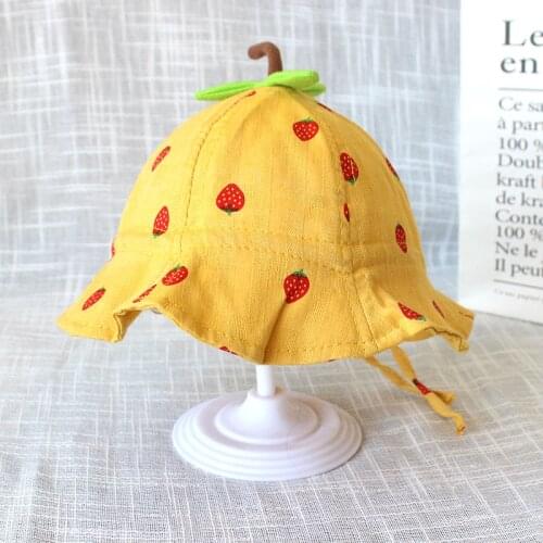 Cute Spring Summer Bucket Hat For Girls Boys Strawberry Dots Leaves Sun Cap For Kids Autumn Children Sunscreen Panama