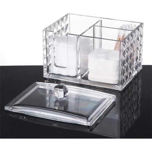 Diamond Transparent Acrylic Pattern Makeup Storage Box with Lid Pattern Cleansing Cotton Swab Pad Holder