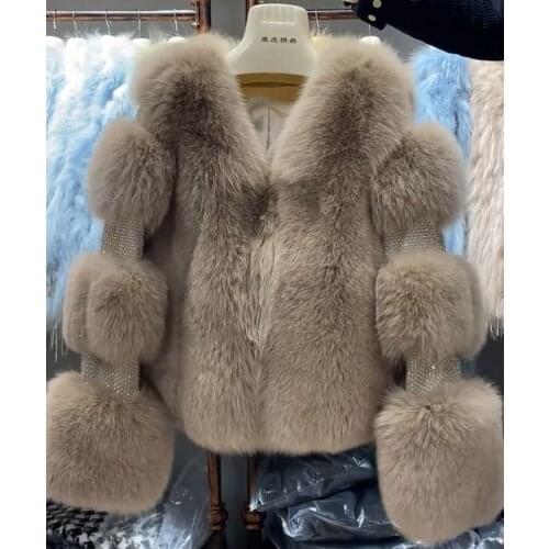 Fox Fur Coat Women Real Fur Jacket Autumn Winter Fashion Casual Coats Plus Size Customize V-type Collar