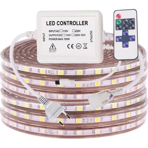 Dimmable 5050 60Leds/m Led Strip Light 110V 220V Flexible Ribbon Tape Waterproof Stripe Light Diode Tape with EU/US/UK/AU Plug