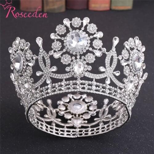 Bride Royal Crystal Queen King Round Tiaras and Crowns Bridal Pageant Diadem Head Ornament Wedding Hair Jewelry RE4172