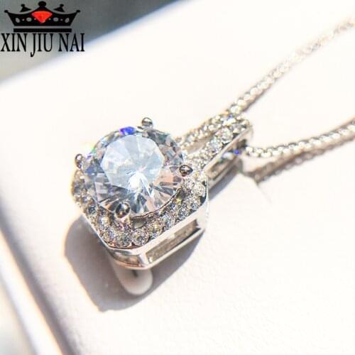 Solid 925 sterling silver necklace 2018 women Big CZ Crystal Stone choker necklaces pendants collier necklace femme Short chain