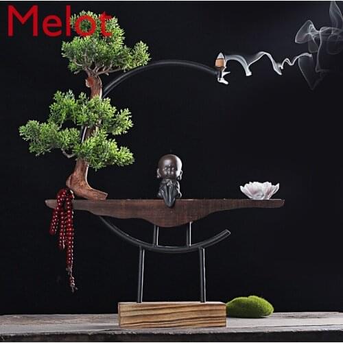 Zen Backflow Incense Ornaments Chinese Creative Galaxy Black Tea Ornaments Little Monk Root Carving Decorations