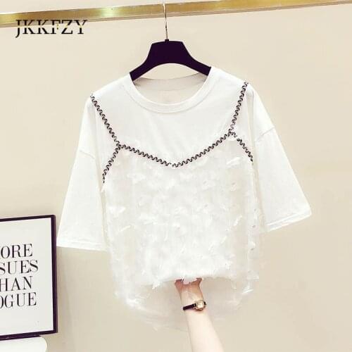 Spring Summer 2021 New Korean Design Three-dimensional Petals One Piece T-shirt Womens Fashion All-match Half Sleeve Tops