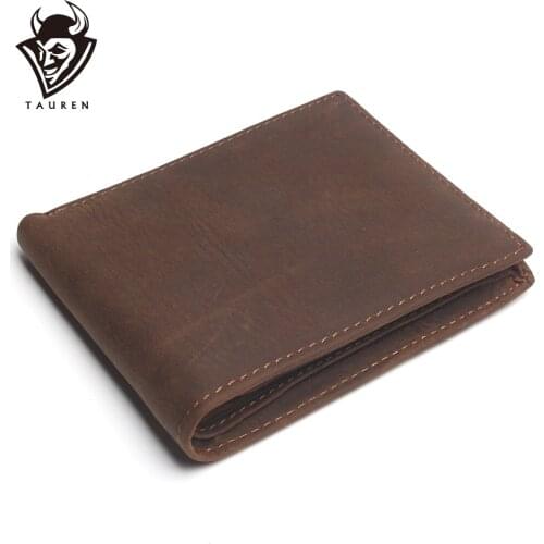 Vintage Purse Cowhide Mens Wallet With Card Page Genuine Crazy Horse Leather Man Purse Male Credit&Id Multifunctional Wallets