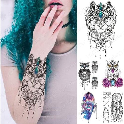 Waterproof Temporary Tattoo Sticker Jewel Diamond Tiger Flash Tattoos Owl Lace Dream Catcher Body Art Arm Fake Tatoo Women Men