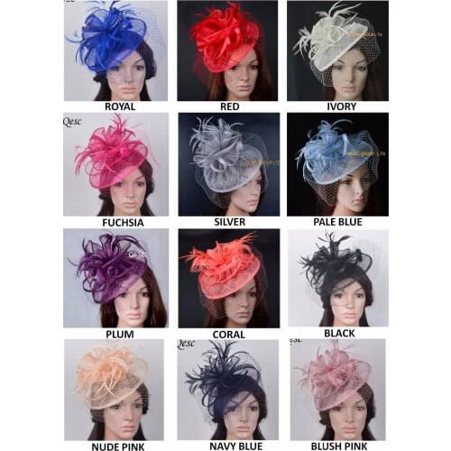 Sinamay Fascinator womens hat Wedding hat with feathers&birdcage veil for Derby Kentucky Royal Ascot Melboure cup.FREE SHIPPING