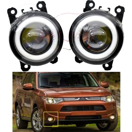2x Car LED Fog light Angel Eye 2IN1 Daytime Running Lamp DRL For Mitsubishi Outlander 2012-2018 For Mitsubishi ASX 2013 2014