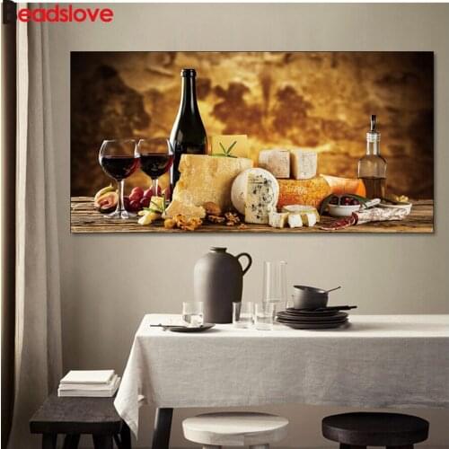 3D Rhinestone Pictures Mosaic Diamond Painting red wine food bread Diamond Embroidery 5D DIY Diamond Painting Cross Stitch
