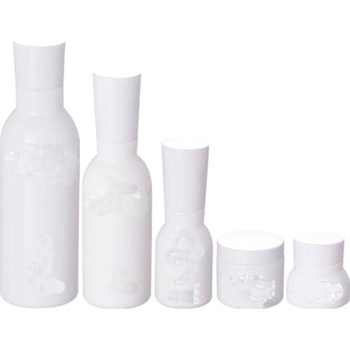 40 ML Glass Press Pump Bottle Empty Cosmetic Container Emulsion Refillable Bottle Portable Top Grade White Porcelain Vial 5 pcs